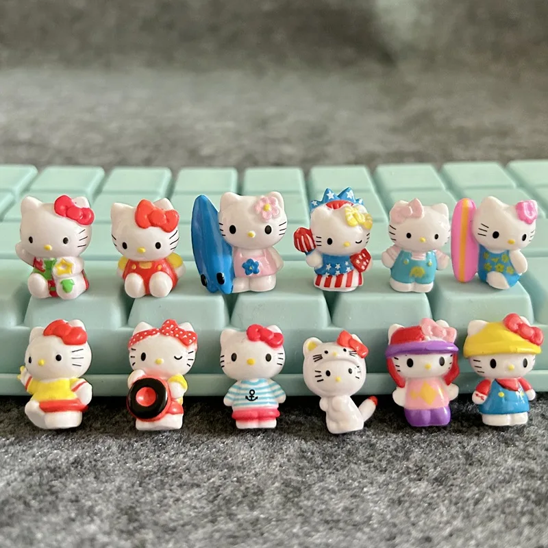 12 adet Sanrio Kawaii Hello Kitty Anime Mini süs oyuncaklar sevimli Diy telefon kılıfı ayakkabı tokası yama malzeme aksesuarları biblo