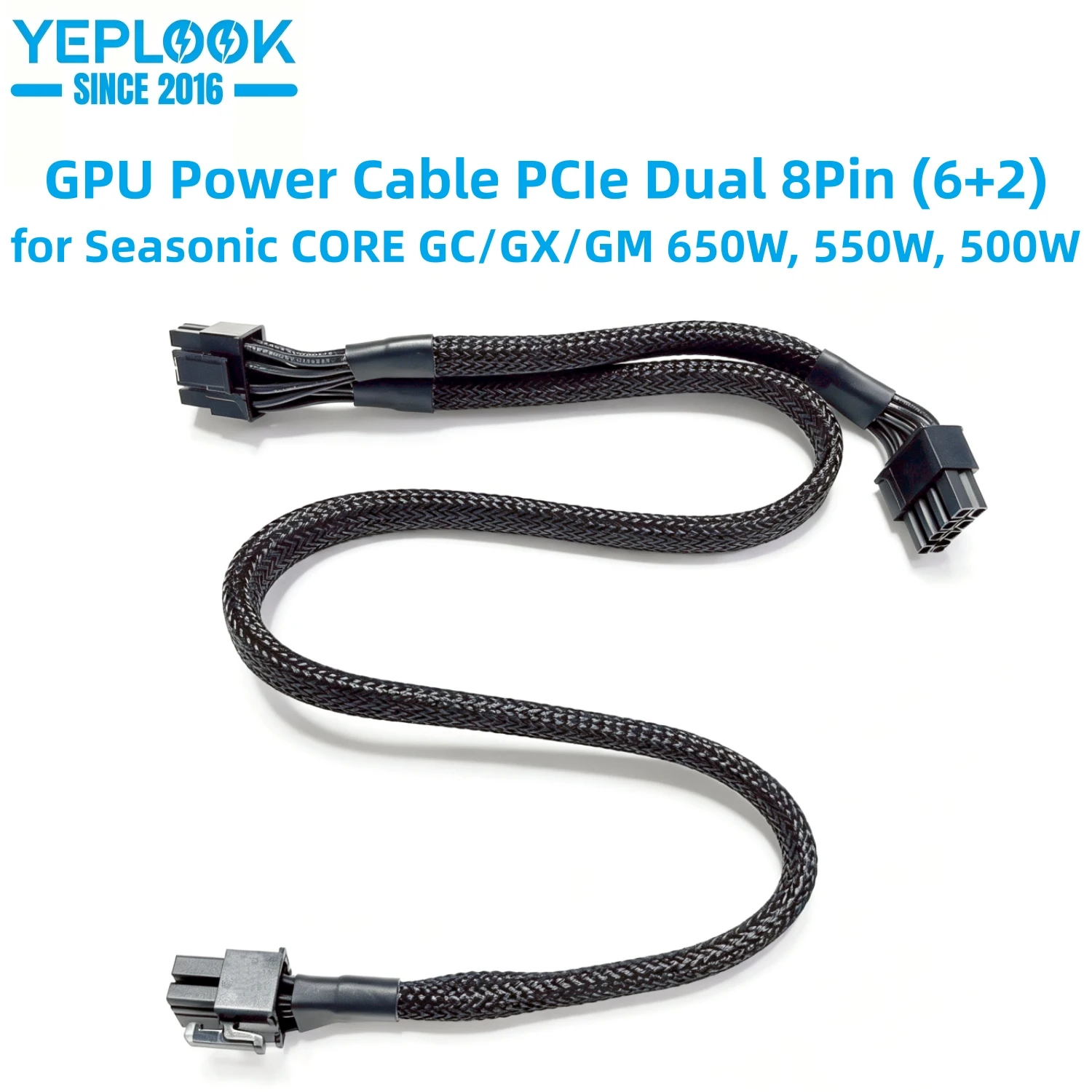 PCI-E 2x 8Pin (6+2) GPU Power Cable for Seasonic CORE 500W, 550W, 650W GM/GC/GX Series Modular Powers, 60+20CM 18AWG Sleeved Net