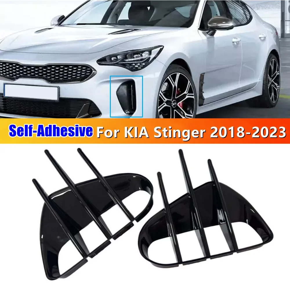 For KIA Stinger 2018-2023 Car Sticker Frpmt Bumper Side Vent Spoiler Canard Covers Gloss Black 1Pair Accessories ABS