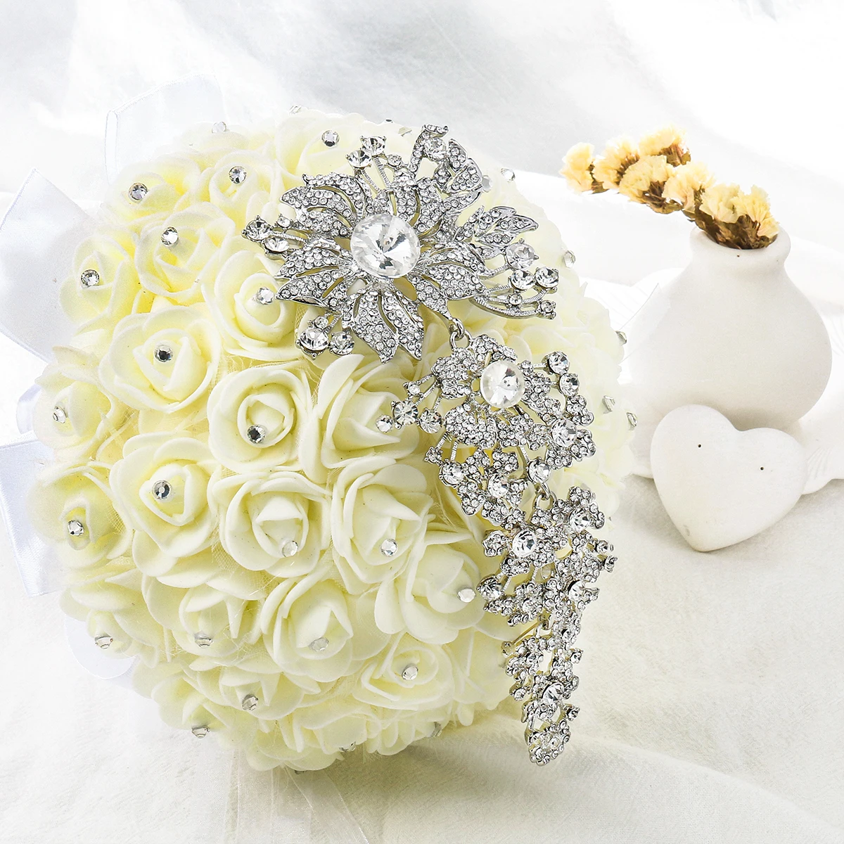 Baiduqiandu Large Size Crystal Rhinestone Brooches For Wedding Bouquets Decorative Jewelry