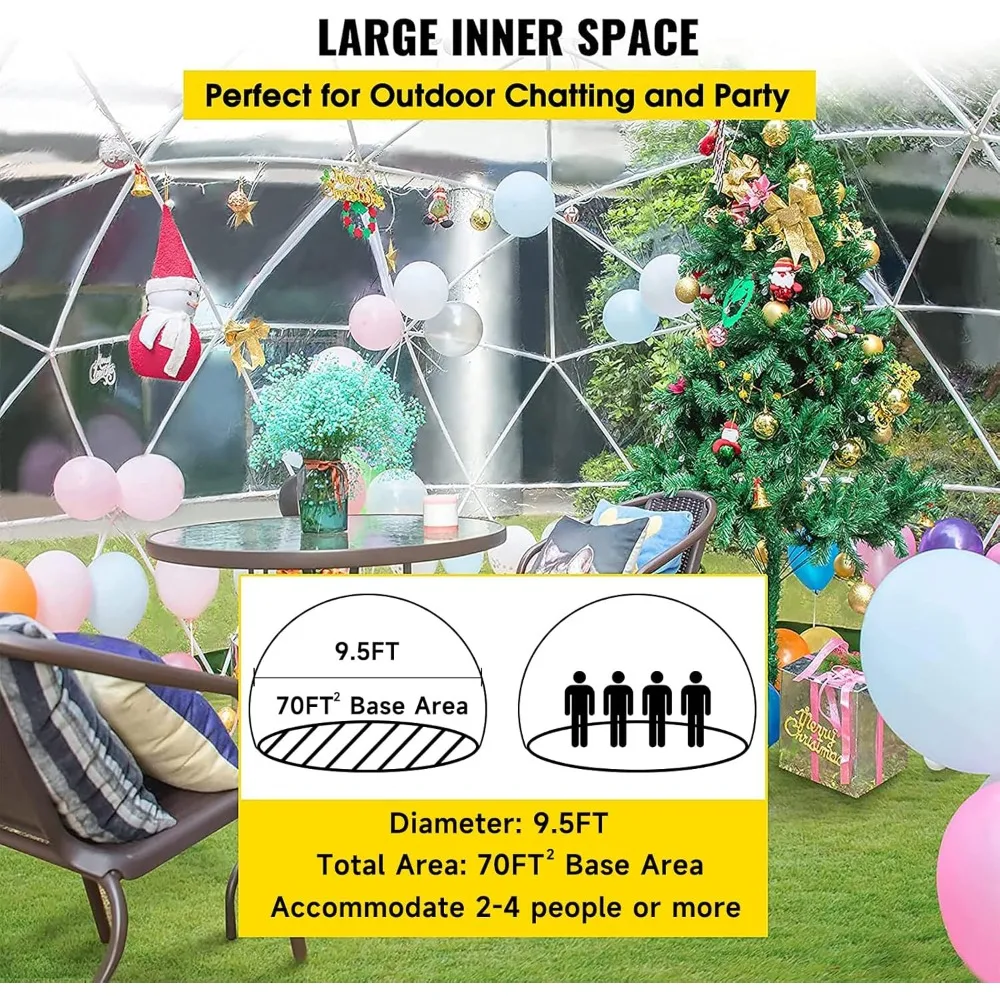 9.7FT Garden Dome lgloo, Geodesic Dome Greenhouse with PVC Transparent Cover, Waterproof Garden Bubble Dome Tent House