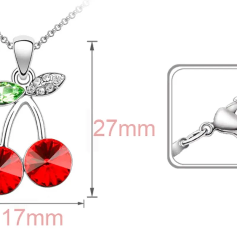 quality Crystal red pink Cherry Design Pendant Necklae fashion jewelry dropshipping promotion New Arrival wed girl birthday gift