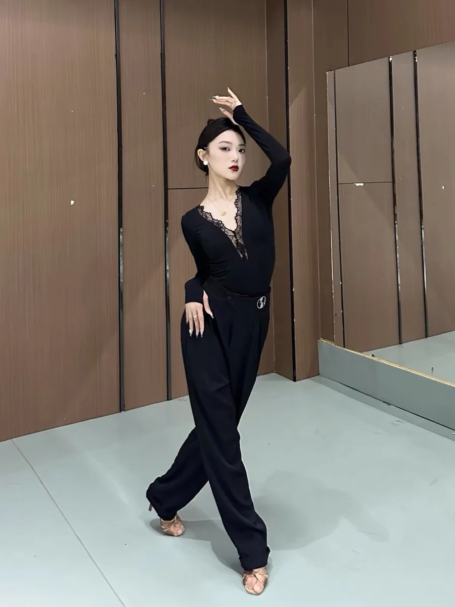 Top Sexy de Dança Latina com Decote em V, Manga Longa, Vestido Sem Costas para Mulheres, Ideal para Dança de Samba, Rumba, Ch...