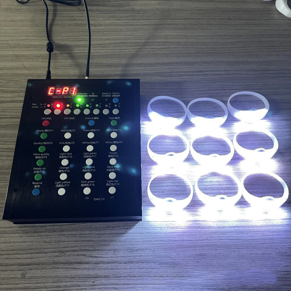 

33Keys DMX Function 800-1000 Meters 8 Area Remote Controller LED Bracelets 100/2000PCS 15 RGB Wristband for Wedding Event Party