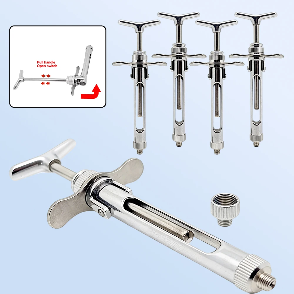 2.2ml Stainless Steel Dental Injection Syringe 5 Pcs Set for Oral Periodontics and Endodontics Press Controlled Irrigation Tool