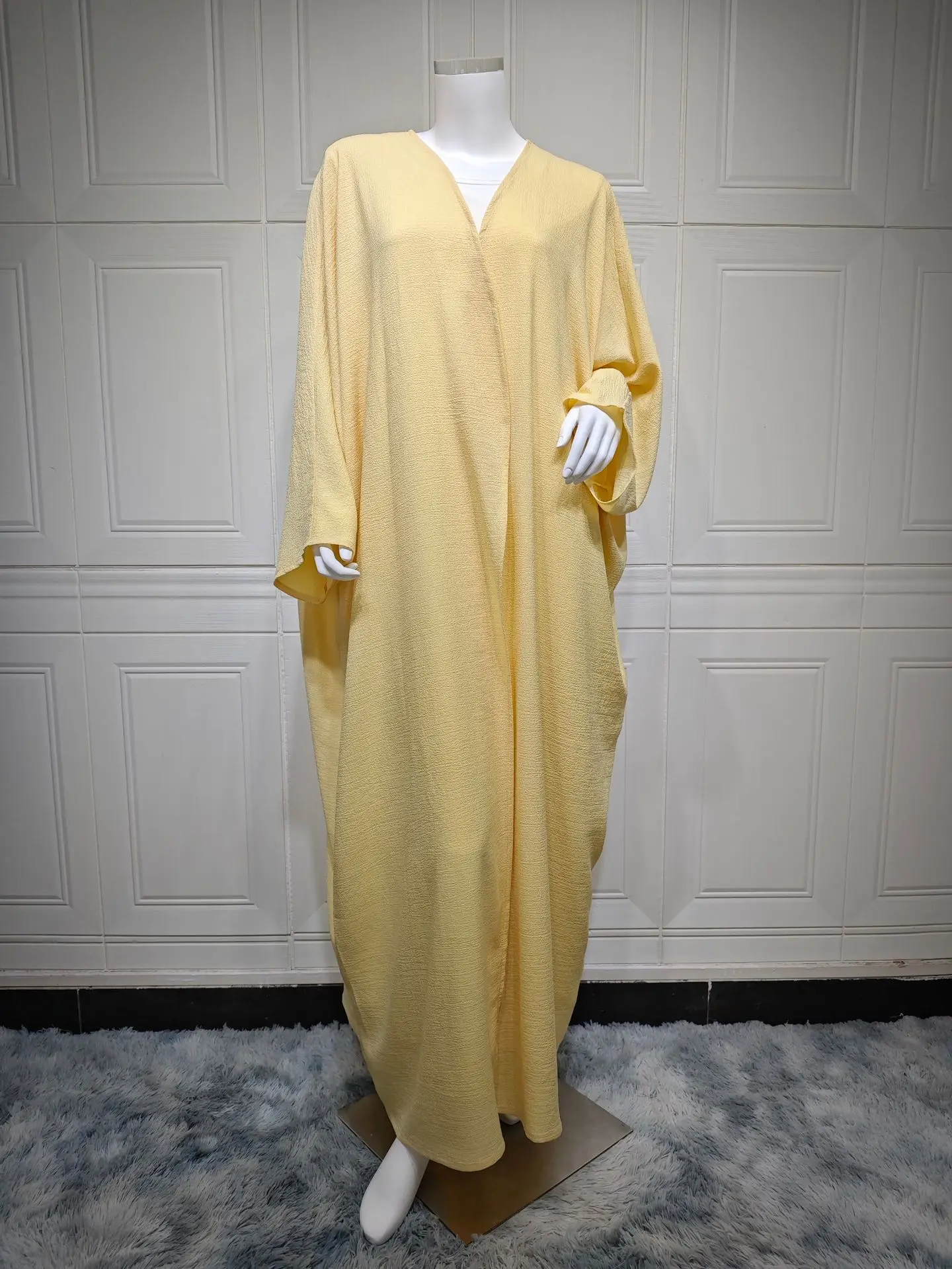 Yellow Abayas for Women 2024 Modest Muslim Dress Kimono Open Abaya Dubai Kaftan Turkey Robe Eid Djellaba Islamic Jalabiya Caftan