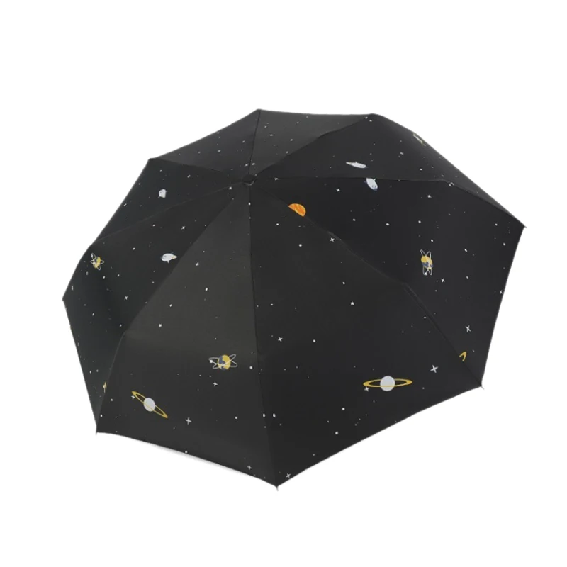 Star Universe Serie Umbrella Fold Rainy Planet Umbrella UV Rainproof Sun Parasol Umbrella Female black