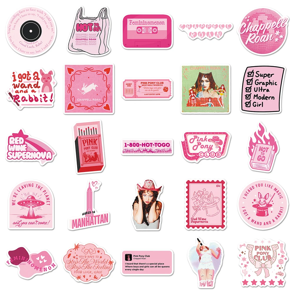 

10/30/50pcs Hot Singer Chappell Roan Stickers Cute Pink Aesthetic Art Sticker Luggage Album Phone Case Laptop Decals Fans Gift