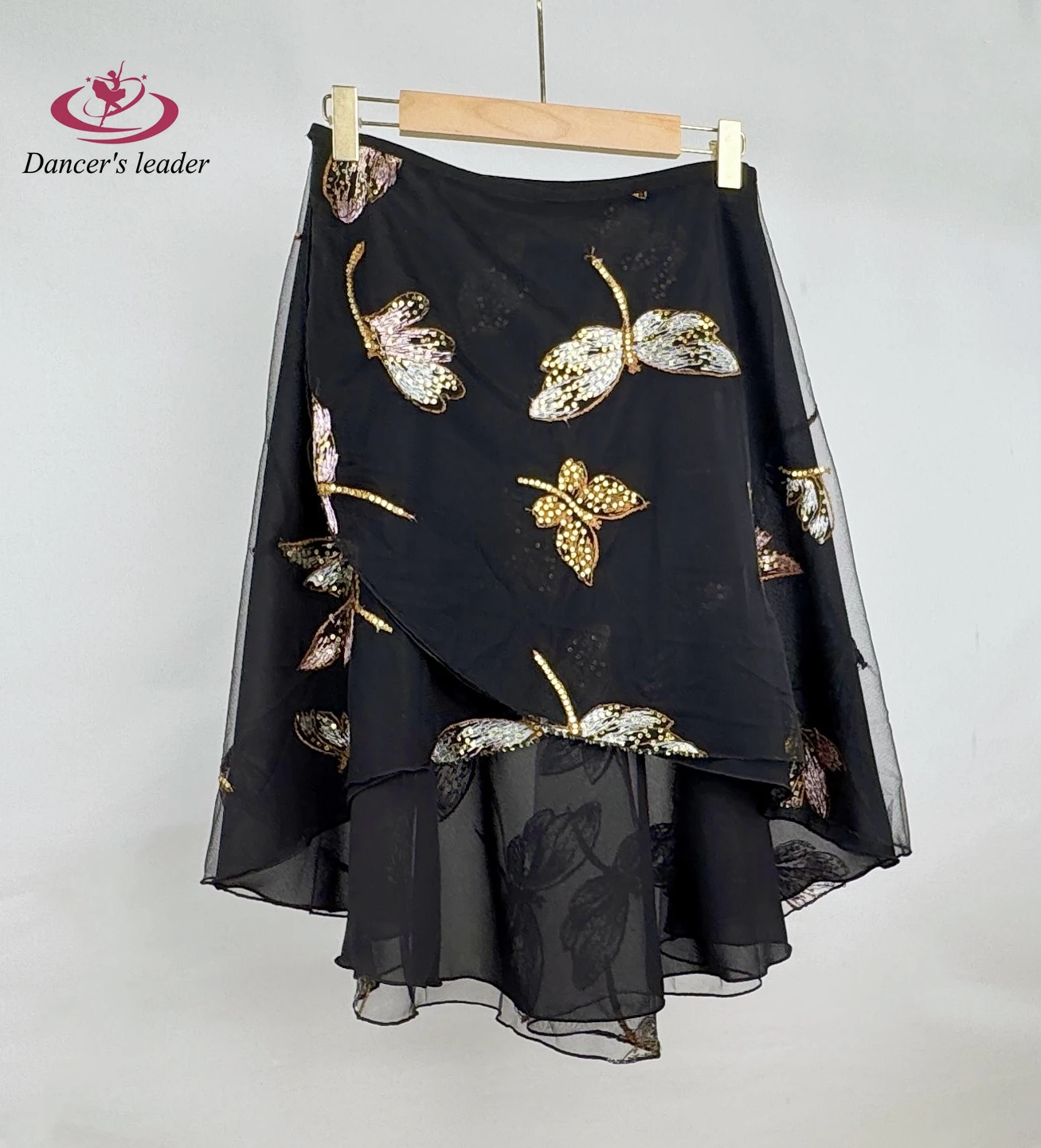 발레 스커트 이중 레이어드 잠자리 자수 댄스 스커트 성인 점프수트 소녀 발레 연습 미니 스커트 사진