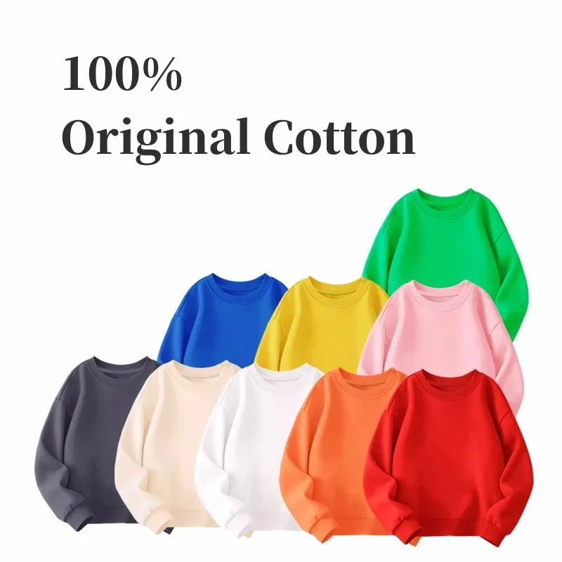 ZOETOPKID Boys Girls Cotton Plain Basic Sweatshirt School Kids Track Pullover Top Children Workout Children Outfits