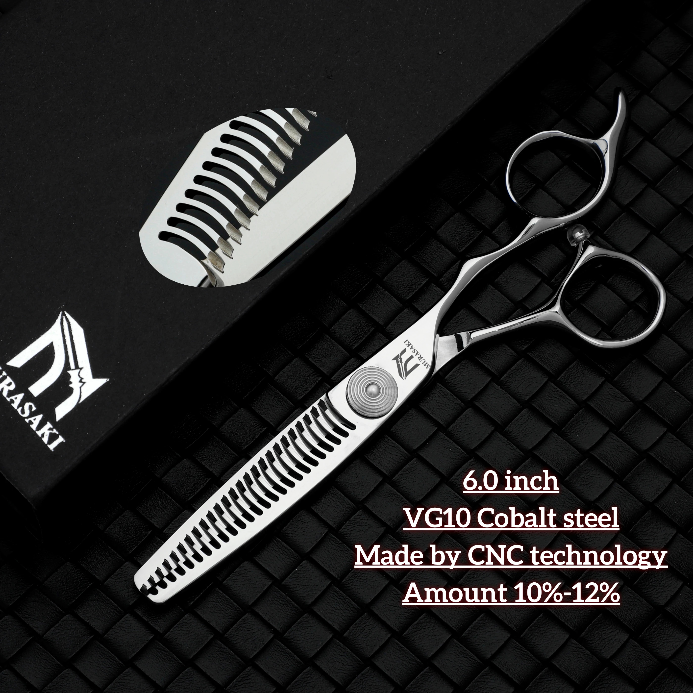 MURASAKI Professionelle Haarschere, spezielles Blindloch-Design, hergestellt aus japanischem VG10-Stahl, 6,3 Zoll mit ergonomisch geformtem Griff – Detail 25