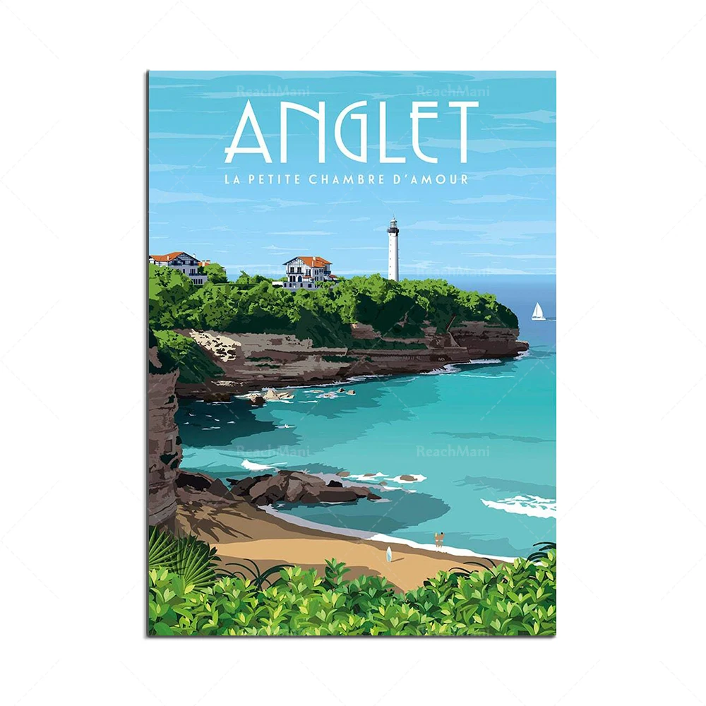 ReachMani Vintage reise plakat eguzkilore anglet bidart biarritz basque land küste sonnen untergang ozean surf landschafts kunst dekor wand kunst 4