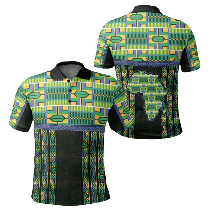 Africa Zone Polo Shirt Africa Map Kente Beautiful Graphs T Shirts Y2k Women Men Clothing Ethnic Harajuku Polo Shirts Tee Tops