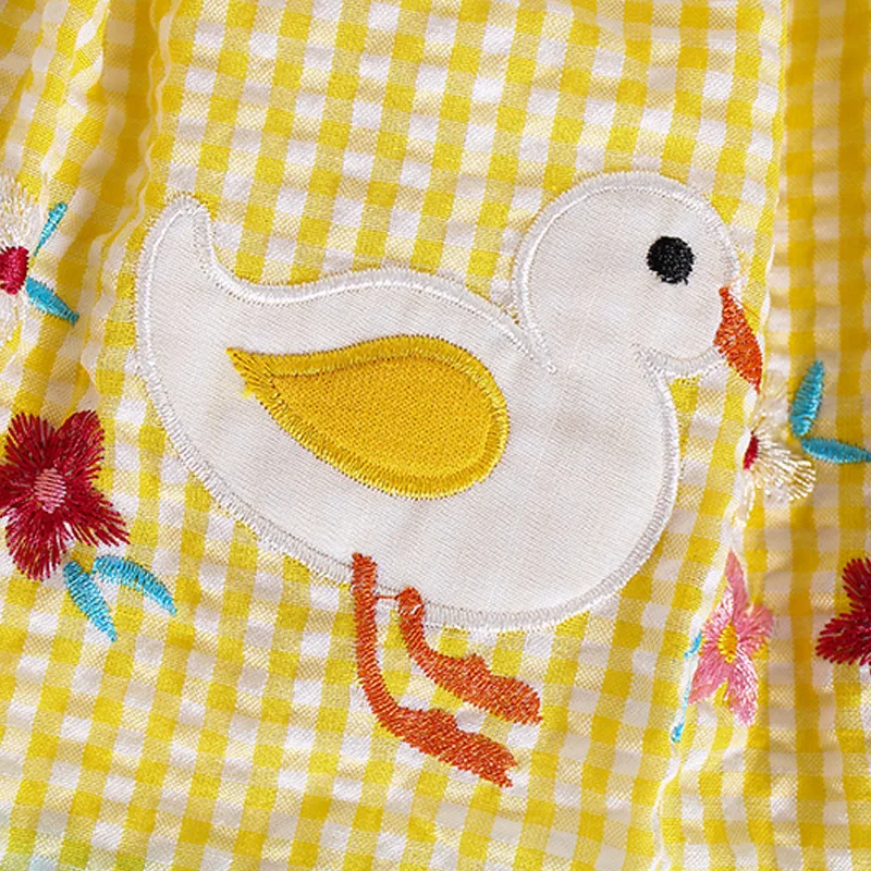 Children\'s Dress Cartoon Little Yellow Duck Summer Baby Dress Fashionable Baby Embroidered Plaid Skirt 0-6y Girls Clothes