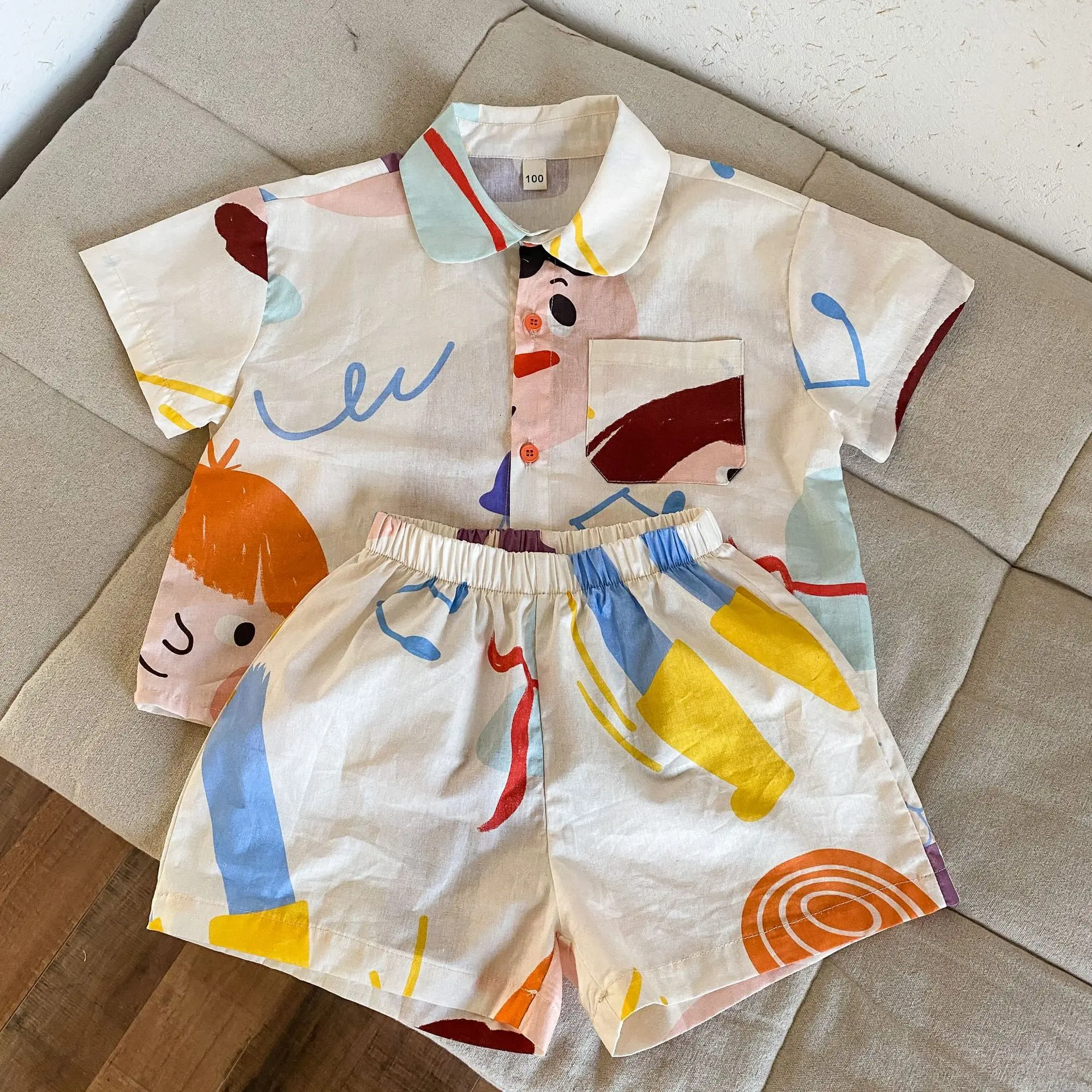 

Kids Set Brother And Sister Clothes 2025 Summer New Boy's Two Piece Suit Or Short Sleeve Girl's Graffiti Dress Cartoon Clothes