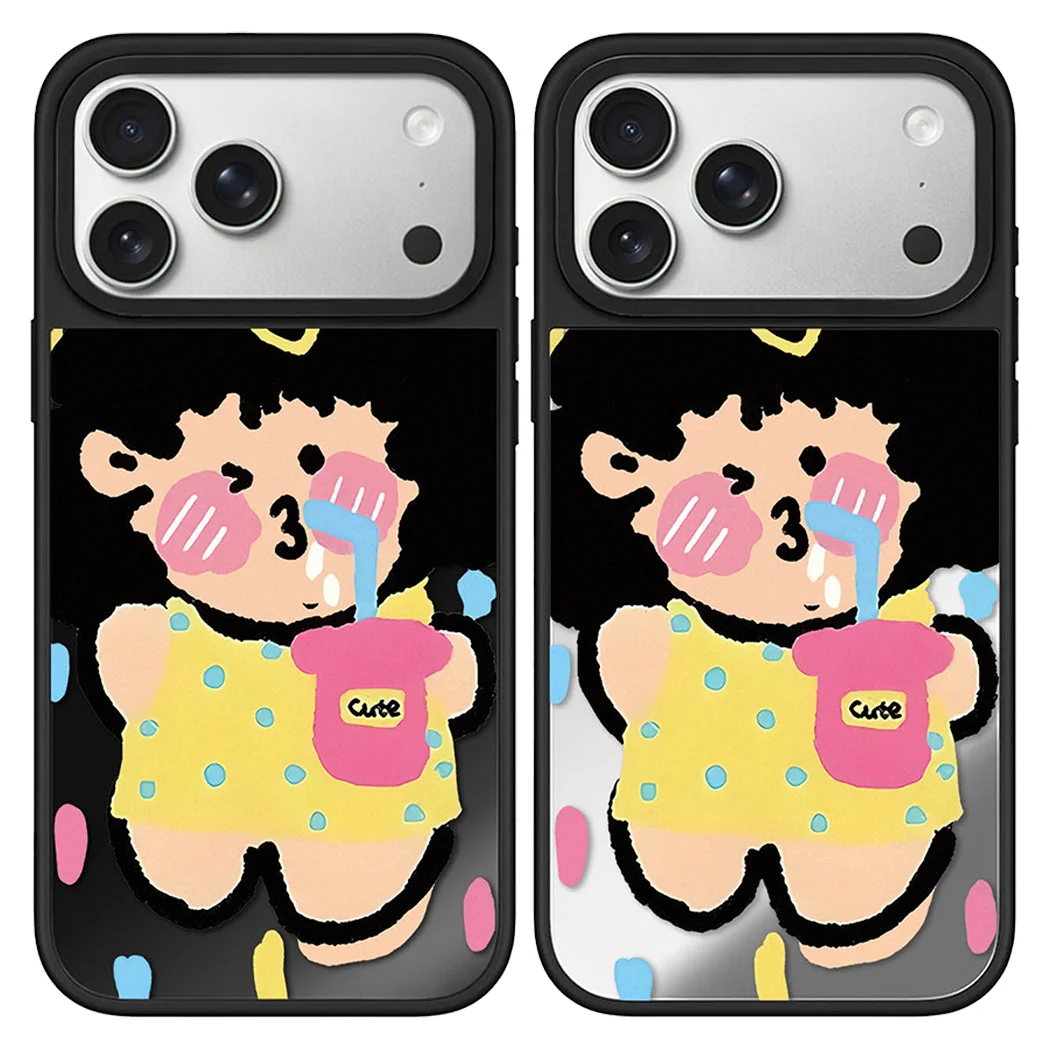 

Cute Girl Cartoon Mirror Surface Magnetic Case: Compatible with IPhone 17 16 15 14 13 12 Pro Max 17 Air