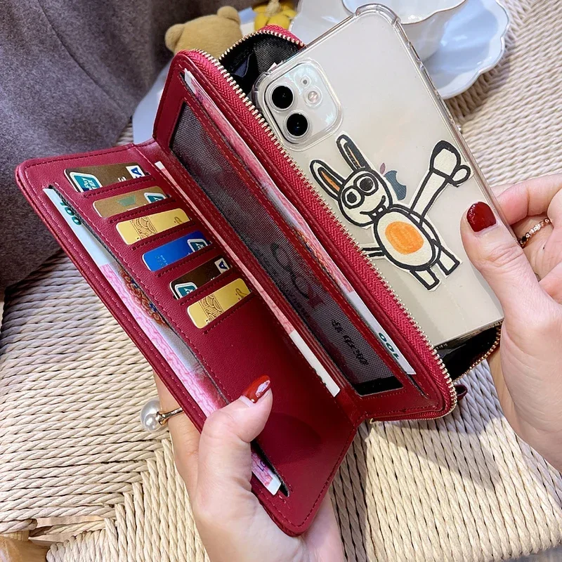 Lady Custom Name Elegant Luxury Long Wallet Large Capacity Versatile Card Holder Cowhide Phone Metal Button Fashion Clutch Purse