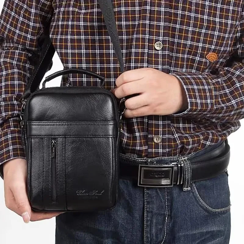 Men One Shoulder Messenger Crossbody Bag Genuine Leather Fashion Retro Purse Real Cowhide Male Small Tote Handbag Bag
