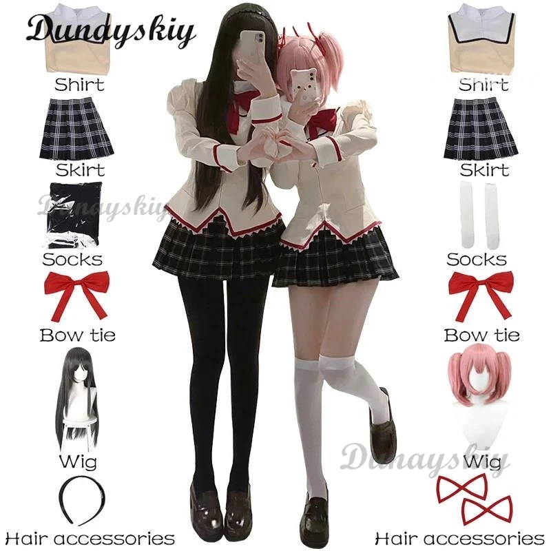 

Anime Puella Magi Madoka Magica Cosplay Costume Kaname Madoka Akemi Homura Miki Sayaka Tomoe Mami Cosplay Wig JK School Uniform