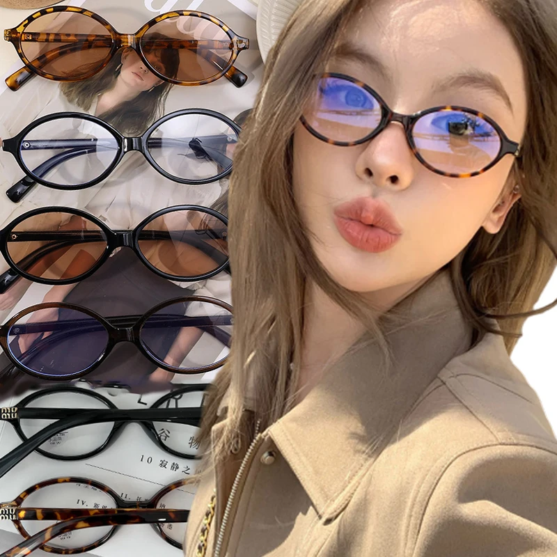 Y2K Retro Oval Frame Anti-Blue Light Glasses Sweet Cool Girls Black White Eye Glasses Vintage Simple Women Plain Glasses Eyewear