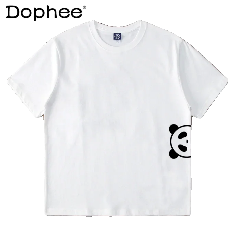 

2024 Summer New Cotton Short Sleeve Breathable T-shirts Men's Women's Panda Cartoon Printed Round Neck T-shirts Creative T-shirt