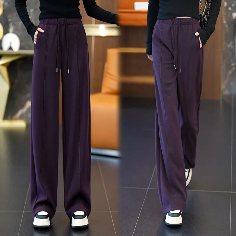 Celana Lebar Model Pisang Bahan Wol Sederhana untuk Musim Gugur dan Musim Dingin, Celana Kasual Elegan untuk Kerja, Pinggang Tinggi, Efek Langsing