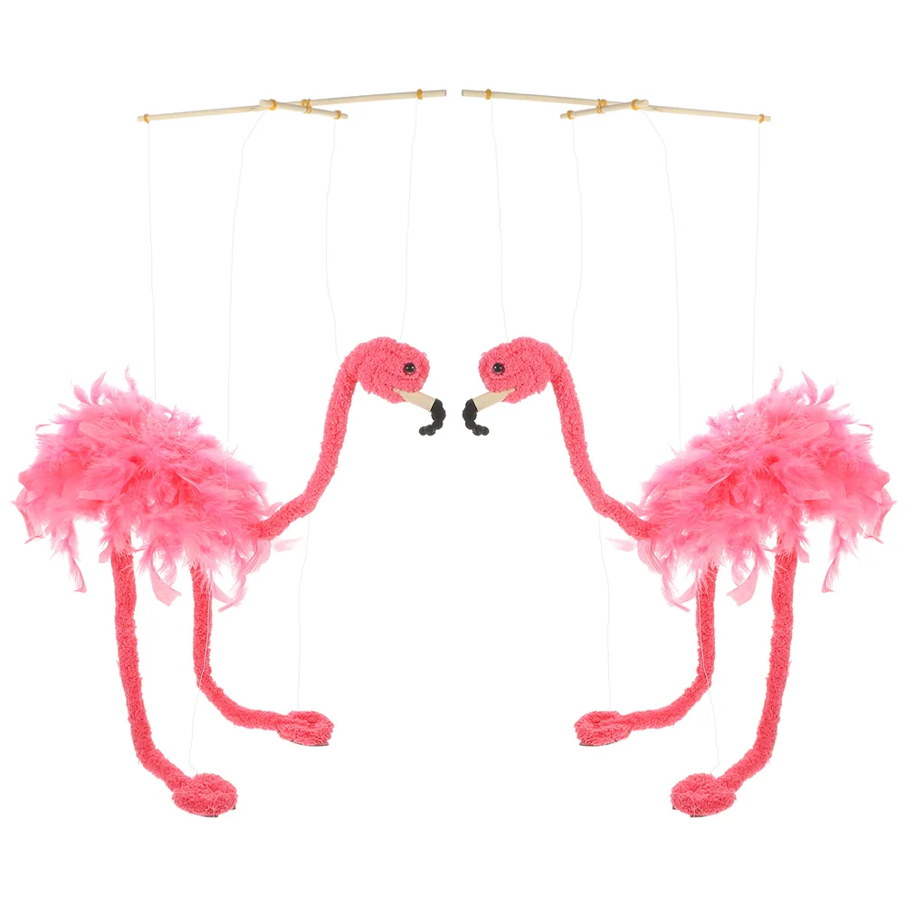 

2 Pcs Marionette Puppets Plush Animals Hairy Toys Bamboo Show Prop Flamingo Playthings