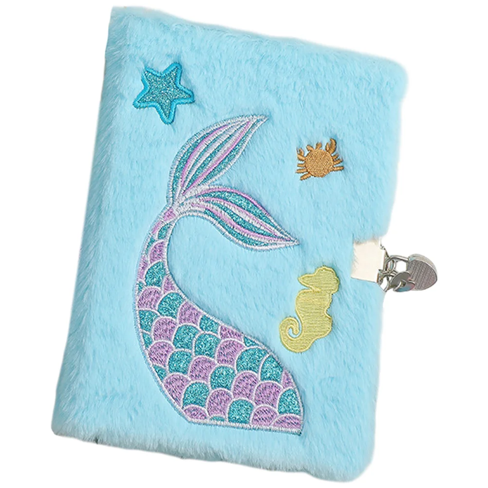 

Cute Journal Notebook Girl Cartoon Plush Locked Mermaid Tail Diary Pads The Notepad with Notebooks for Taking Blue