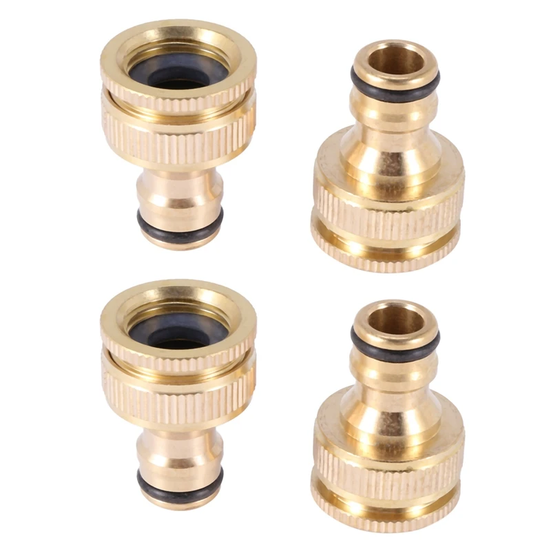 

4 Pack Brass Garden Hose/Hosepipe Tap Connector 1/2 Inch And 3/4 Inch 2-In-1 Female Threaded Faucet Adapter