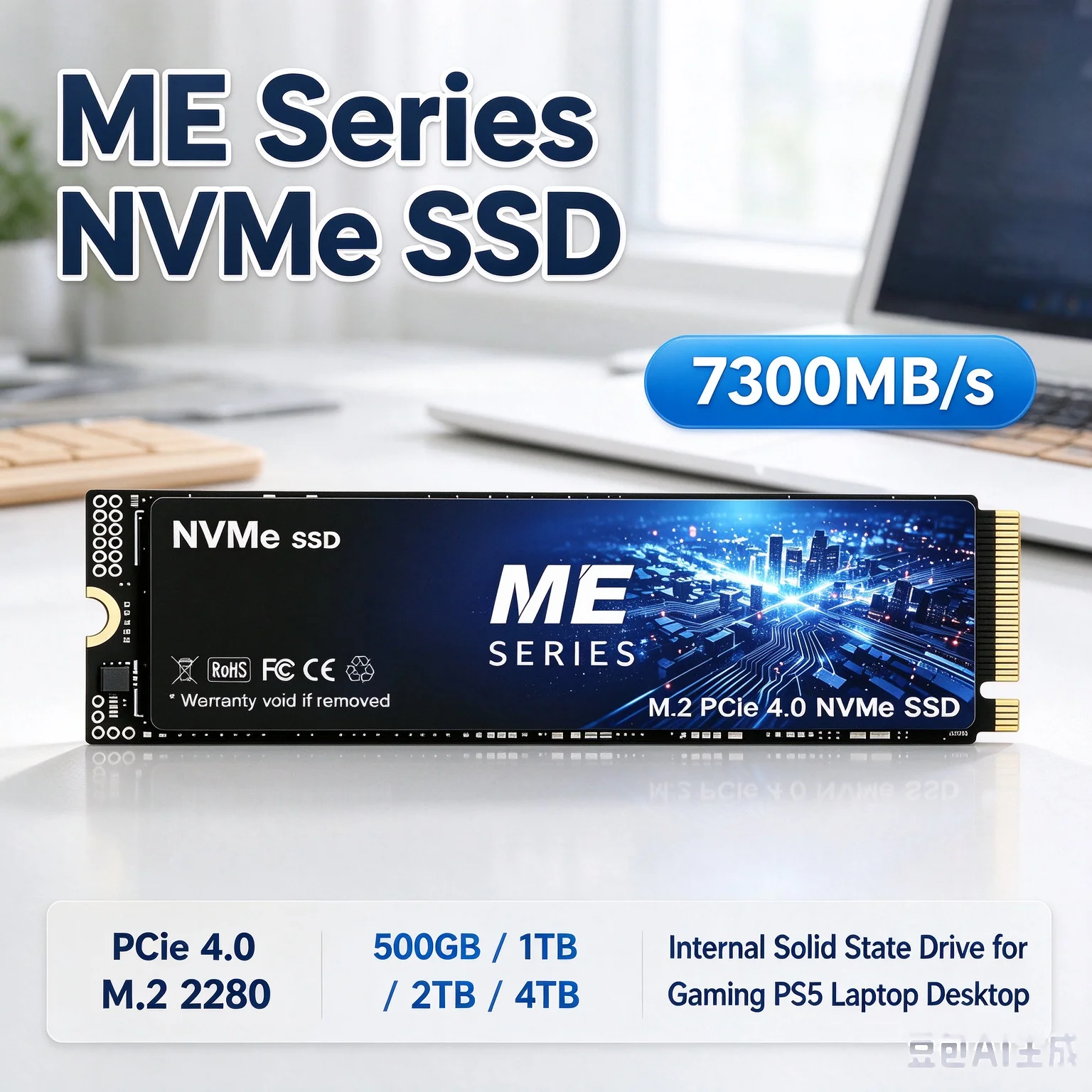 Capacity Upgrade 7300MB/s Read for Gaming Laptop, Desktop Computer PS5 Console ME Series PCIe 4.0 NVMe M.2 SSD 1TB 2TB 4TB
