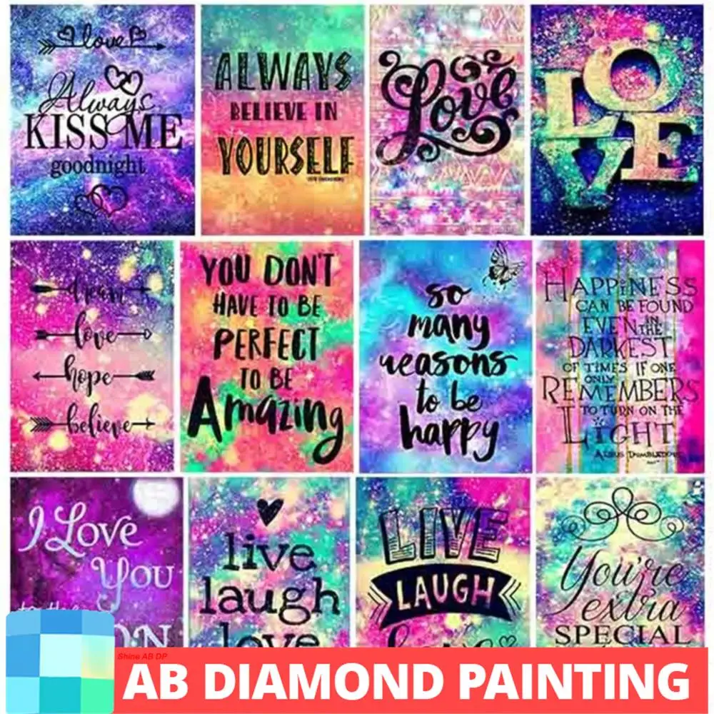 AB الشمال أضواء الماس اللوحة تشجيع يقتبس الخط 5D DIY بها بنفسك التطريز غالاكسي رسائل ملونة النصوص جدار ديكور