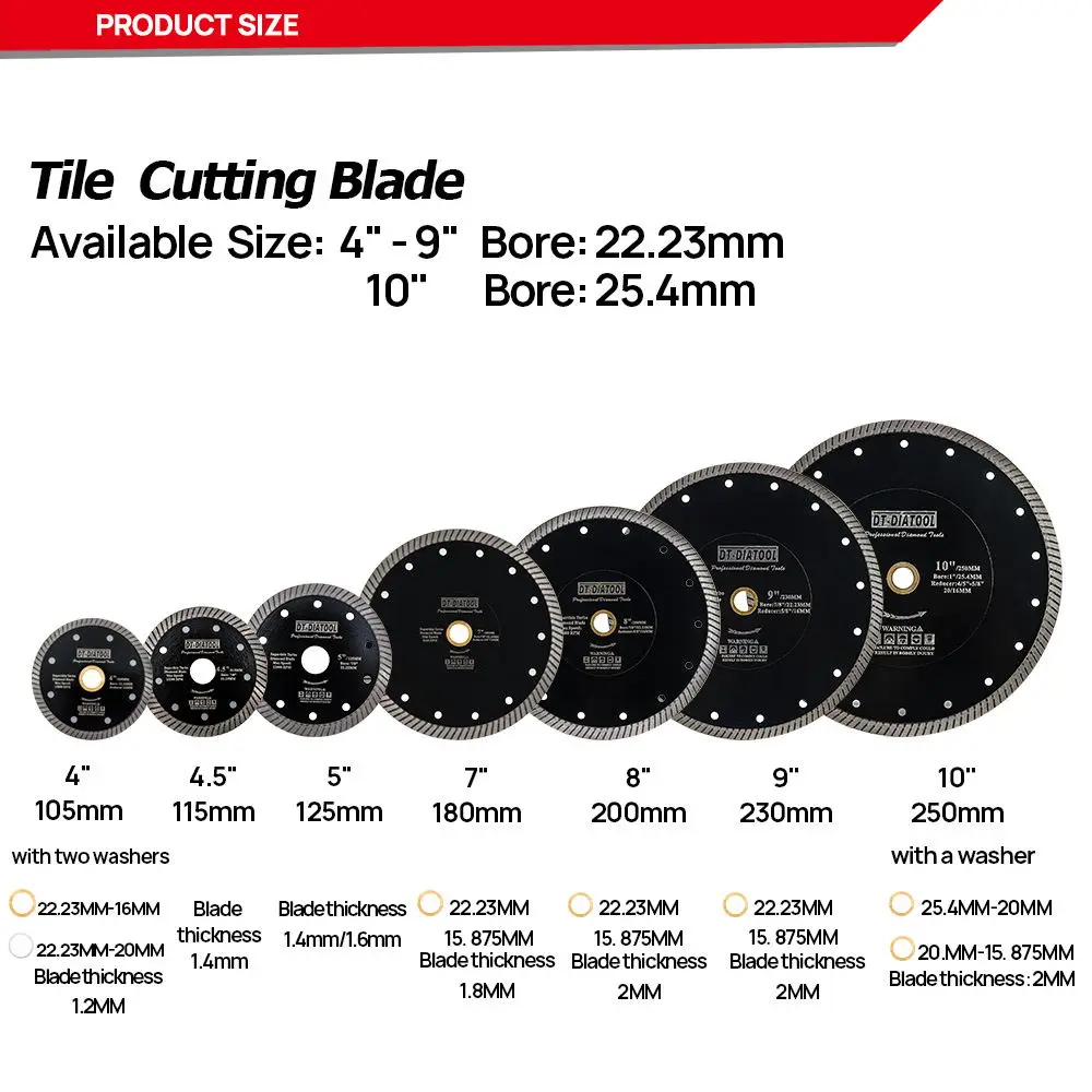 DT-DIATOOL 5pcs/10pcs Dia 105/115/125MM Diamond Cutting Disc Turbo Saw Blades Cutting Wheel for Tile Porcelain