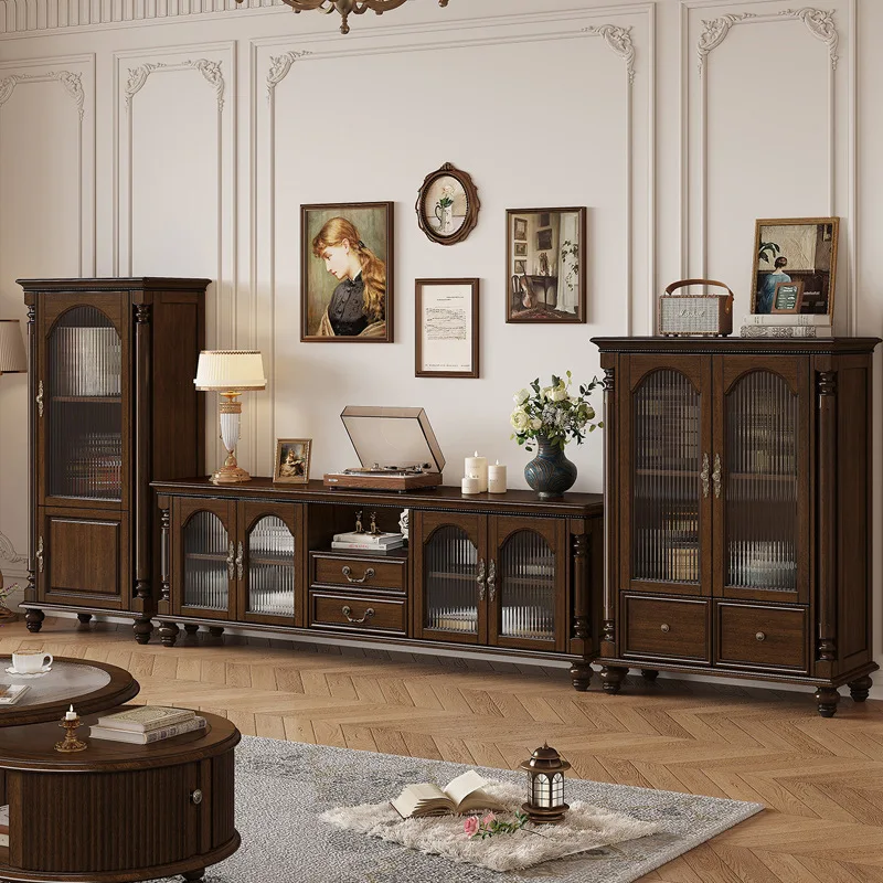 American retro country TV cabinet combination living room against the wall storage locker old money wind all solid wood