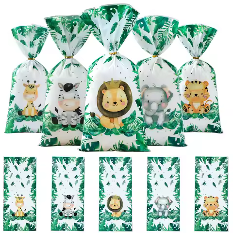 Jungle Animals Party Candy Gift Bags Biscuit Packing Bag Safari Gift Bag for Guest Kids Birthday Supplies Baby Shower