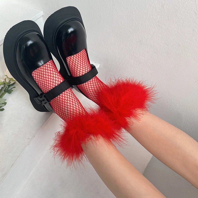 Fashion Fluffy Hollow Out Fishnet Short Socks Girl Lolitas Colorful Sweet Ruffle Princess Socks Thin Mesh Middle Tube Socks