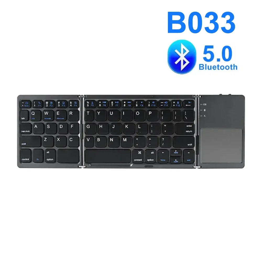 Portable Triple Folding Bluetooth Keyboard MobilePhone TabletComputer Bluetooth KeyboardMouse Integrated Wholesale with Trackpad