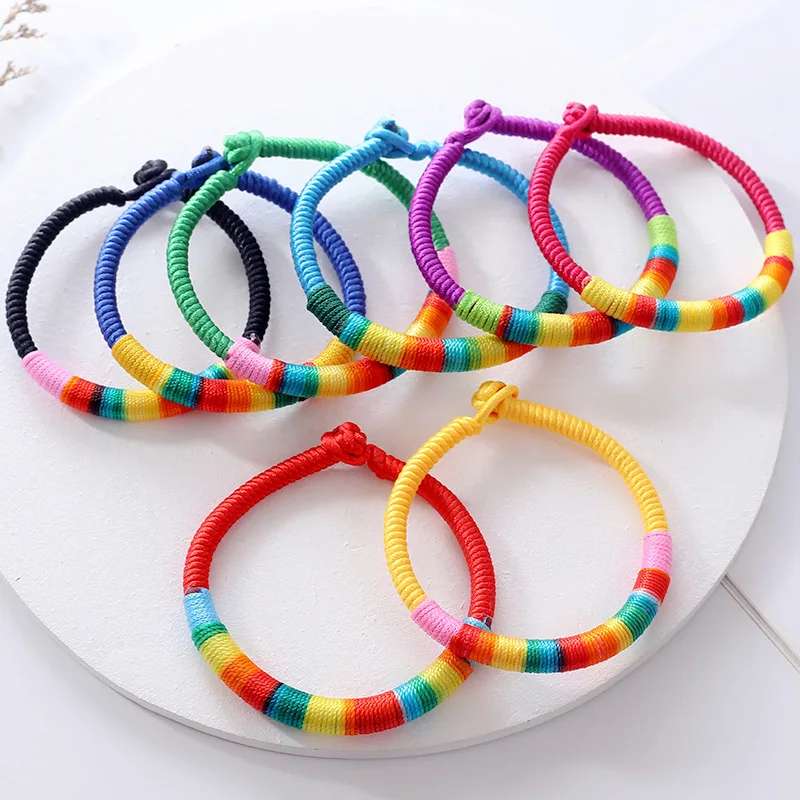 Multicolored Woven-rope Bracelet Rainbow Color Hand-woven Winding Wrist Rope Bracelet