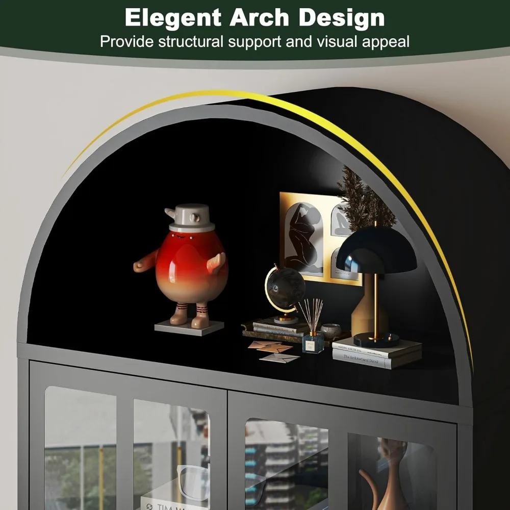 خزانة مطبخ بباب زجاجي مقوس بطول 74 بوصة على طراز المزرعة مكونة من 4 طبقات مع أرفف معدنية قابلة للتعديل #4