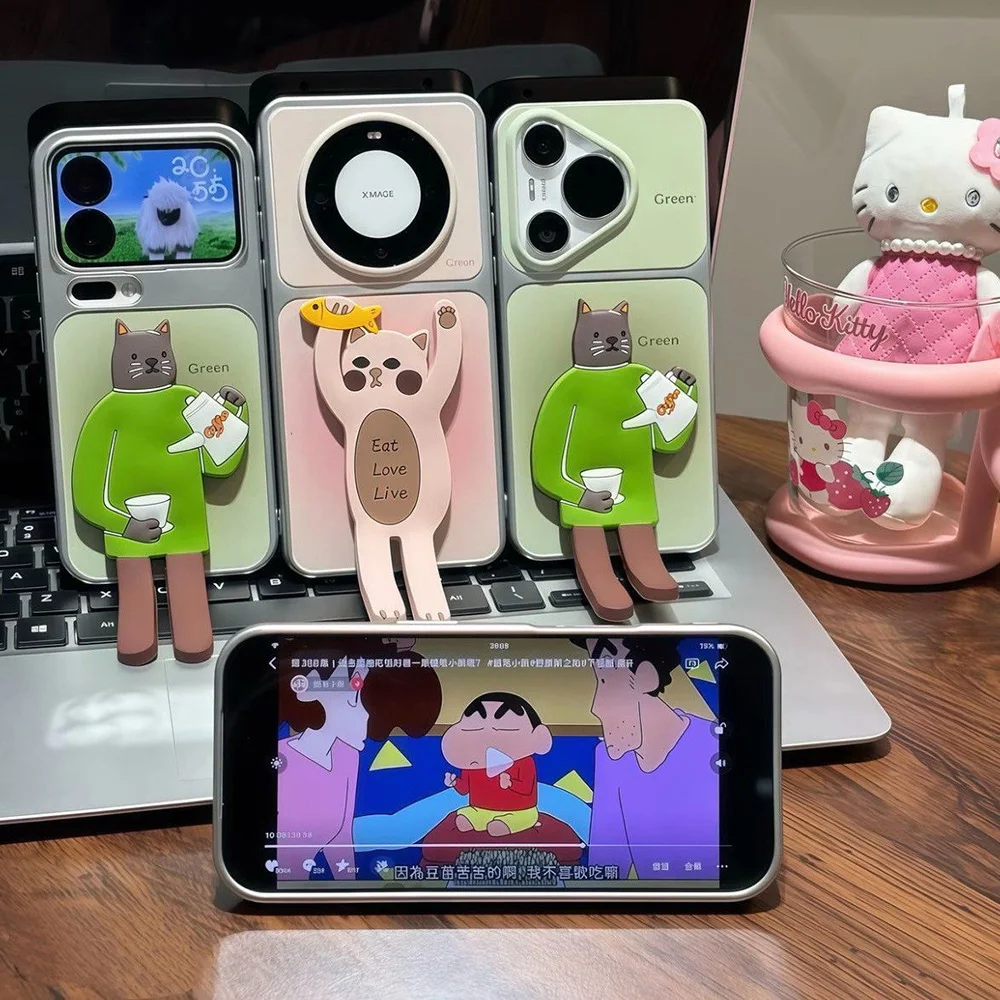 Korean Cute Cat Phone Griptok Grip Tok Stand Funny Cartoon Phone Holder For iPhone 17 16 15 Samsung Xiaomi Huawei iPad