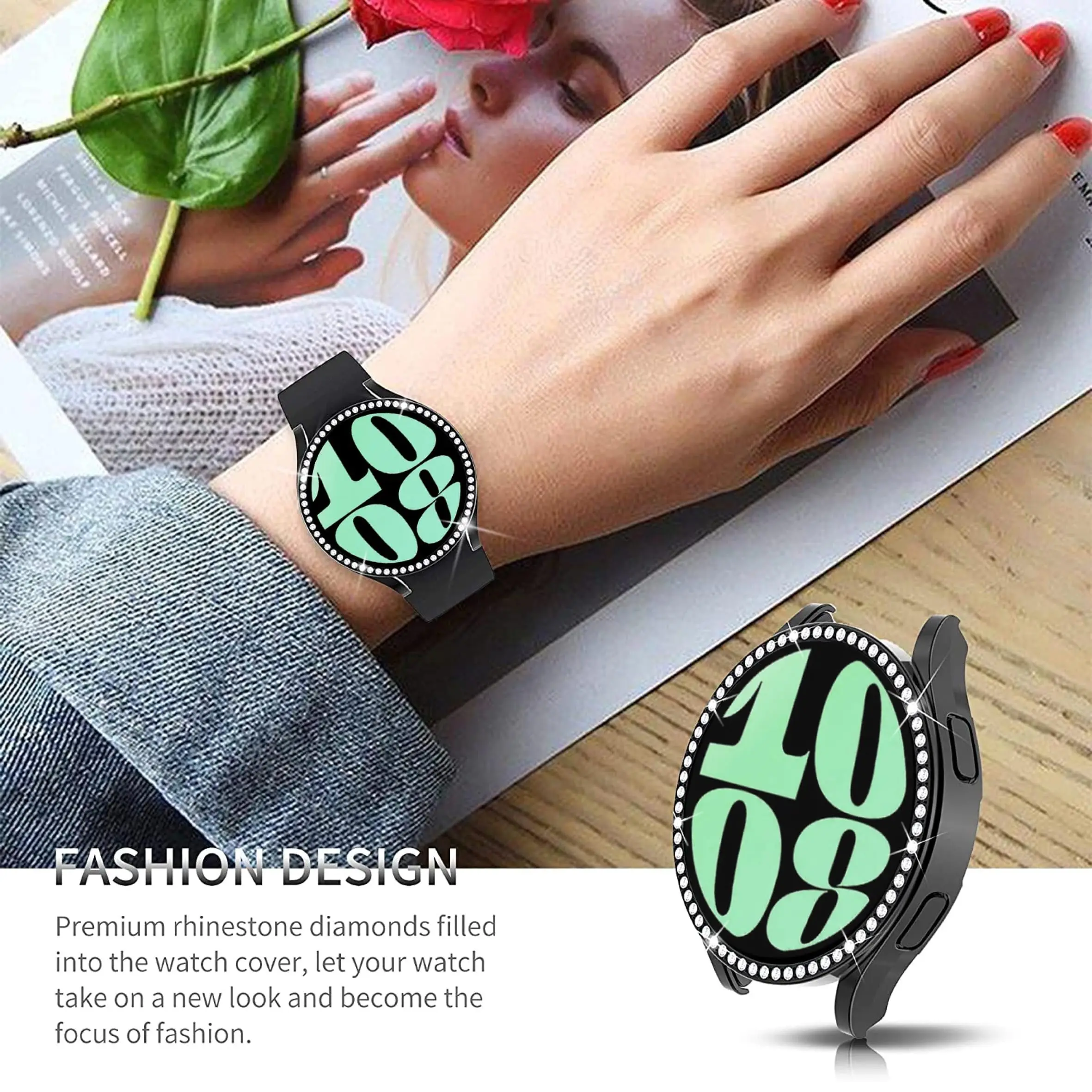 Glass+Case for samsung Galaxy watch 6 4 5 44mm 40mm 44 accessoires Bling Diamond PC bumper+Screen protector watch6 watch4 Cover
