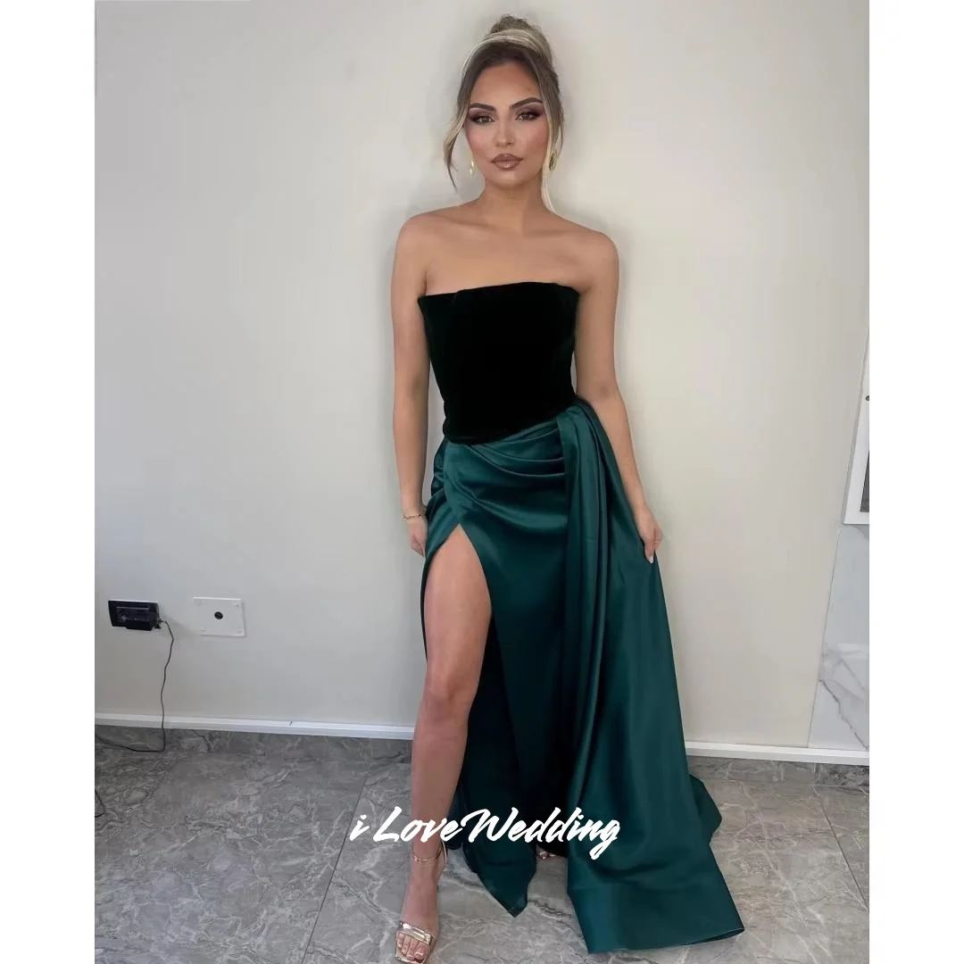 

Green Strapless Prom Dresses 2025 Sleeveless Mermaid Split Backless Floor-Length Sexy Pleated Wedding Party Dress Customized