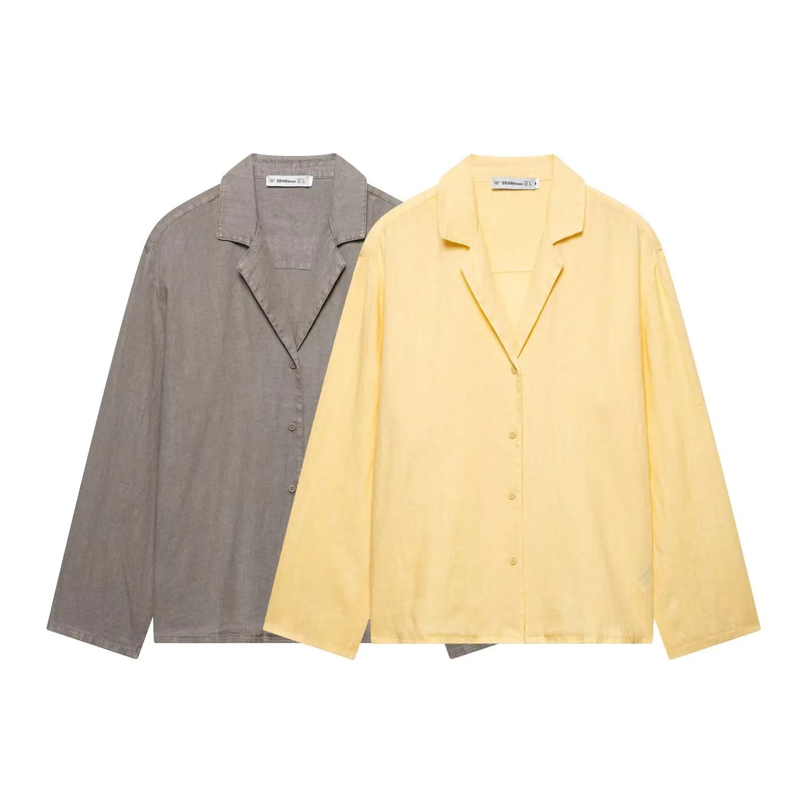 

2025 new women's European and American style loose temperament linen blended long-sleeved V-neck casual shirt