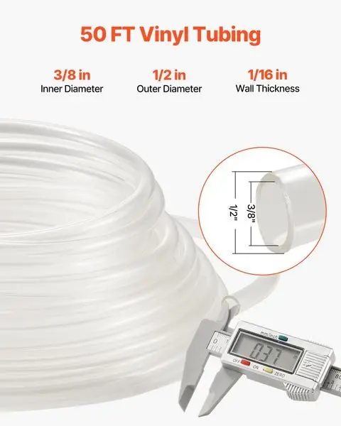 Clear Vinyl Tubing 3/8' ID x 1/2' OD 50FT Plastic PVC Tubing Flexible Hose