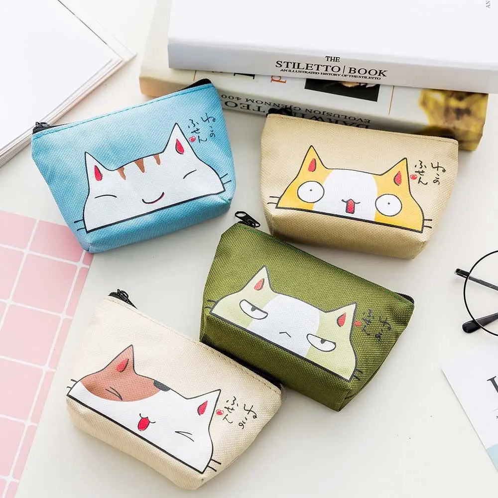 Cute Elegant Oxford Cartoon Cat Print with Zipper Women Wallets Card Holders Small Coin Purse Korean Money Bag