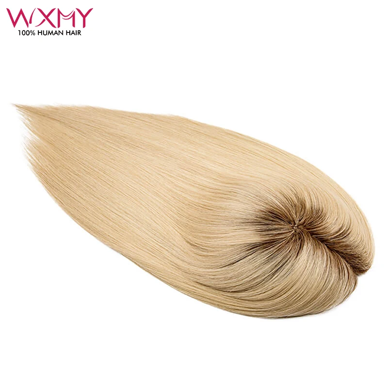 6x6.5cm Blonde Human Hair Toppers For Women Free Part Natural Long Straight Virgin Human Hair Wig PE Line Top Topper HairPiece