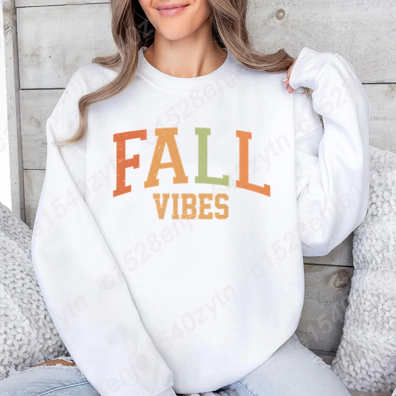 Sudaderas sin capucha con estampado de Vibes para mujer, jerséis de Color puro con cuello redondo y personalidad a la moda, sudaderas informales de manga larga, Tops de otoño