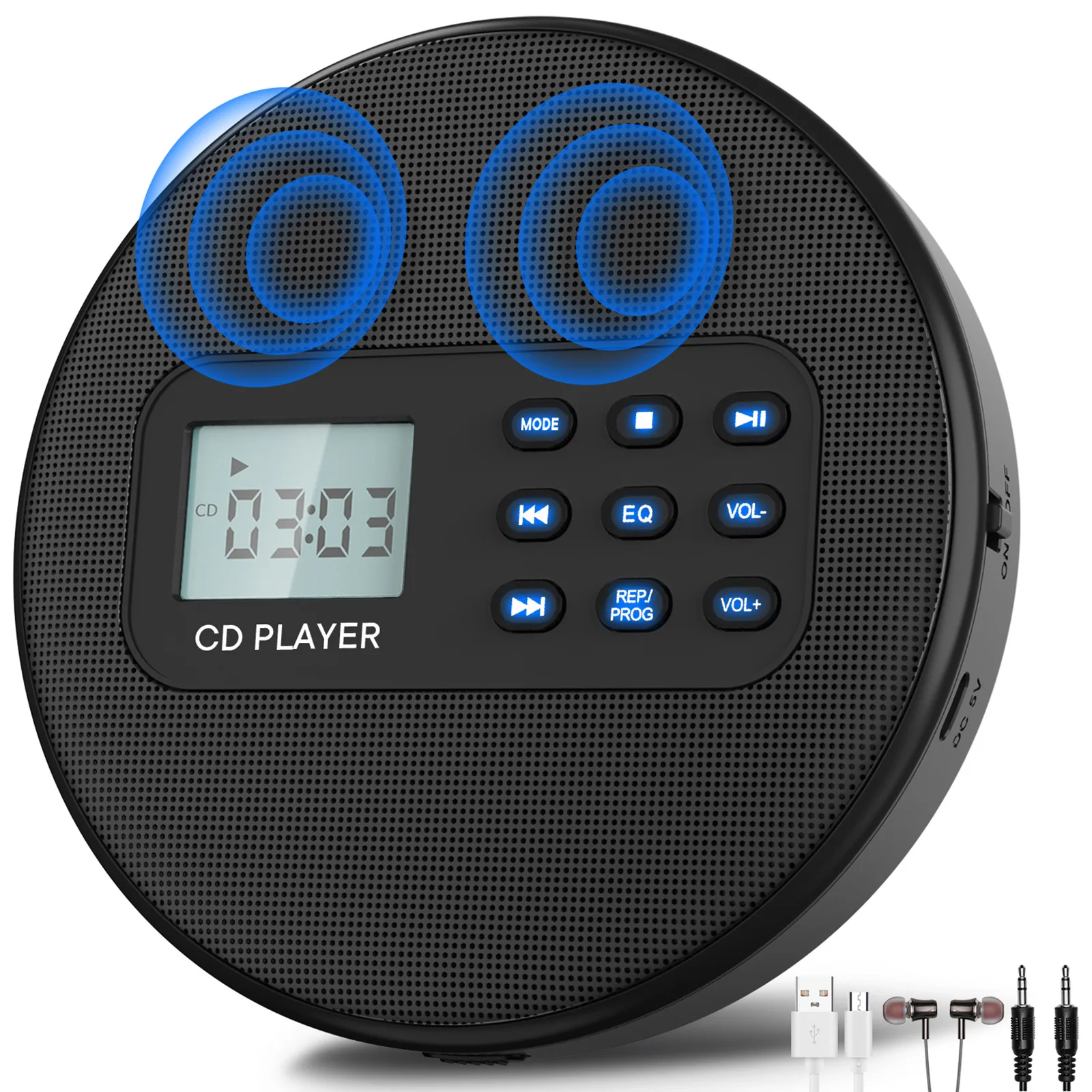 

PM20 Portable CD Walkman Bluetooth Transmitter Rechargeable Discman with Speakers And Earbuds USB CD Player Audio
