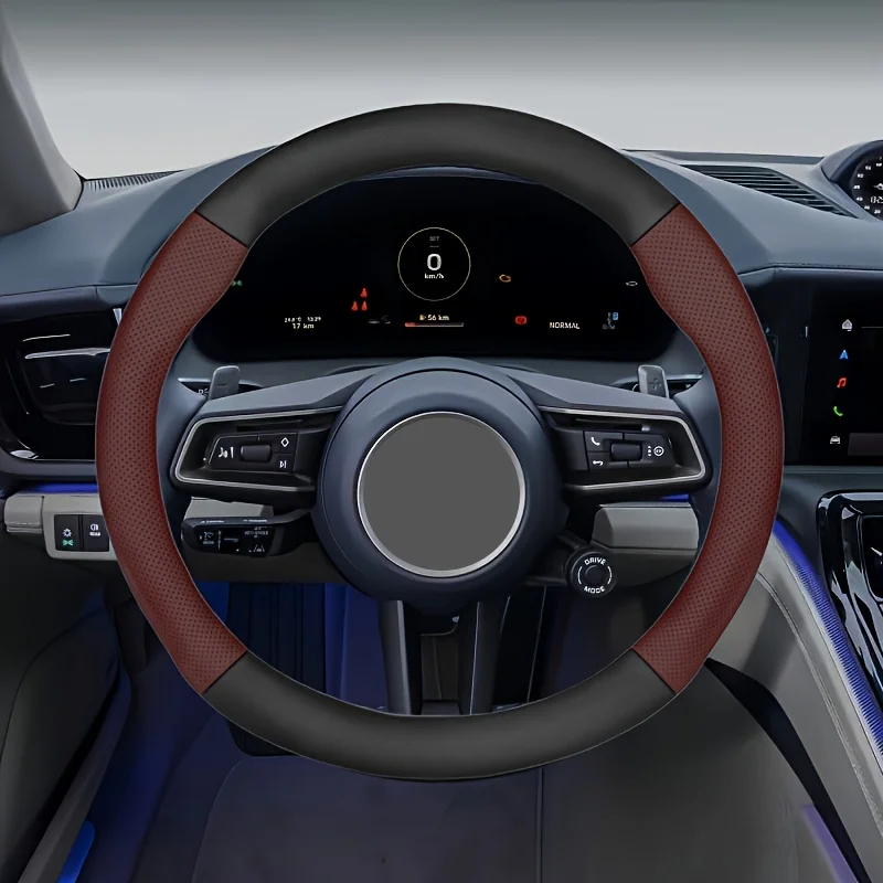 

Round Carbon Fiber Texture Steering Wheel Cover for Porsche 37-38.5cm/14.56-15.16in Steering Wheels,Breathable Leather Design