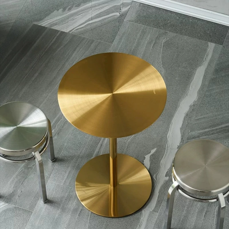 Luxury Round Gold Stainless Steel Side Table Modern Metal End Table Coffee Shop Dining Table Commercial Accent Tavern Furniture