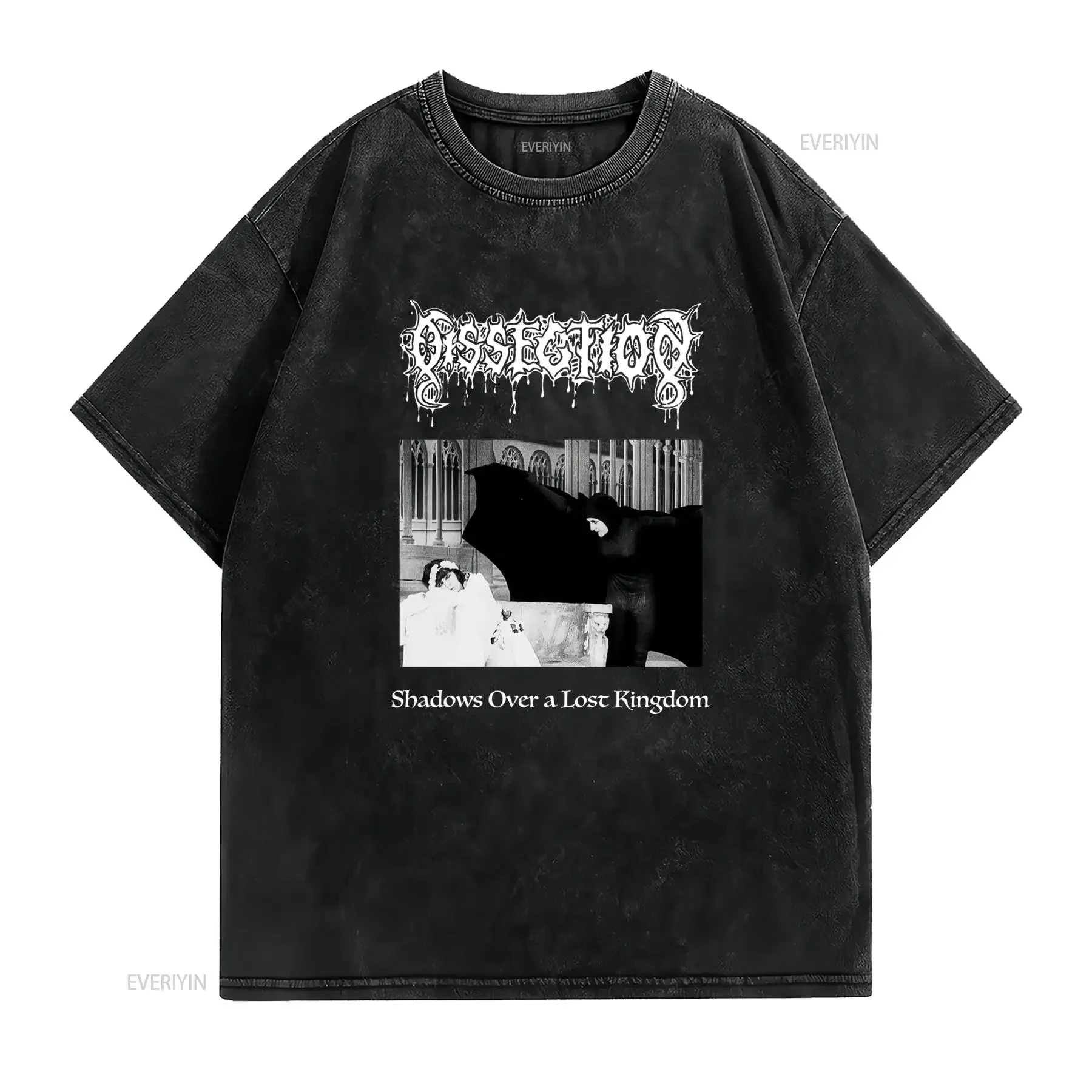 Vintage Gothic Black Metal Dissection Band Shadows Over A Lost Kingdom Print Casual T Shirt vintage Washed designer clothes